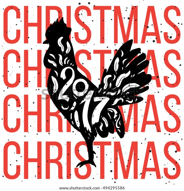 Silhouette Rooster Lettering Year 2017 Christmas Stock Vector (Royalty ...