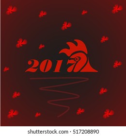 silhouette rooster on red background. 2017 new year on the chinese calendar