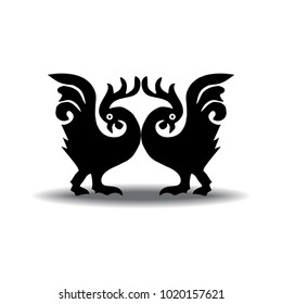 Silhouette of a rooster on a white background. Vector illustration.