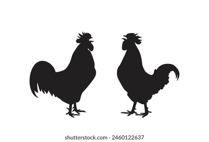 Silhouette of a rooster standing and crowing. Beautiful chicken. Vector illustration