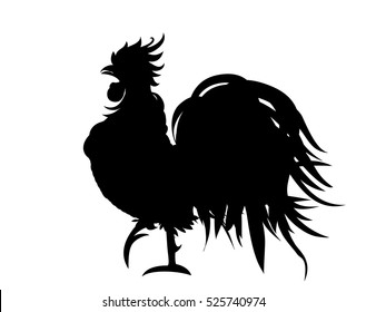 Silhouette rooster. Vector. Monochrome. Black and white graphic style. Symbol 2017. Isolated  Profile Cockerel on a white background