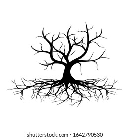 Silhouette of the root tree. Root tree icon, isolated on a white background. Vector