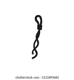 Silhouette of rope with loop. Vector black white doodle sketch isolated illustration.