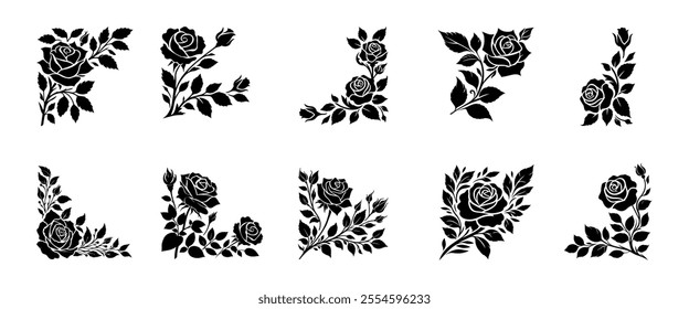 Silhouette rose ,border, frame and corner design