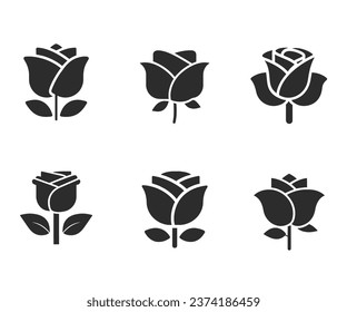 Silhouette rose icon set concept. Romance flower style pictogram symbol