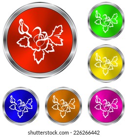 silhouette of rose icon - vector glossy colourful buttons