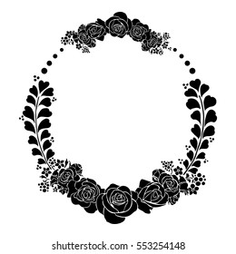 silhouette rose ink sketch drawing in circle frame vector tattoo