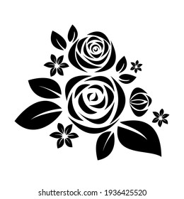 Silhouette of rose isolated on white background. Vector illustration. Rose tattoo