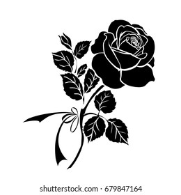 silhouette of rose isolated on white background. Vector illustration.