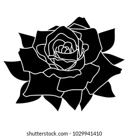 Silhouette of a rose with leaves. Rose  tattoo.
