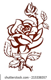 Silhouette of rose with leaves. Vector illustration.