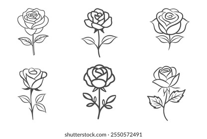 Silhouette rose line icon on white background