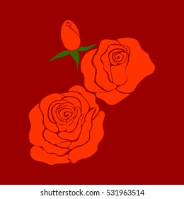 silhouette of rose on a red background