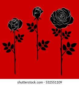 silhouette of rose on a red background