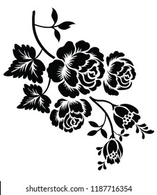 Silhouette of rose on a white background