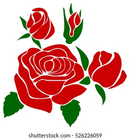 Silhouette rose on white background