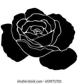 Silhouette of a rose on a white background
