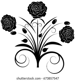 Silhouette of a rose on a white background

