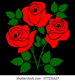 silhouette of a rose in a pattern on a black background