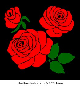 silhouette of a rose in a pattern on a black background