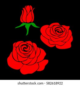 silhouette of a rose in a pattern on a black background