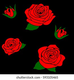 silhouette of a rose in a pattern on a black background