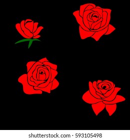 silhouette of a rose in a pattern on a black background