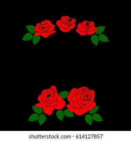 Silhouette of a rose in a pattern on a black background