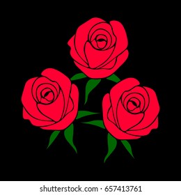 Silhouette of a rose in a pattern on a black background