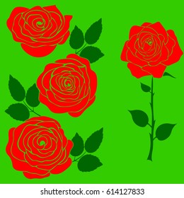 Silhouette of a rose in a pattern on a green background