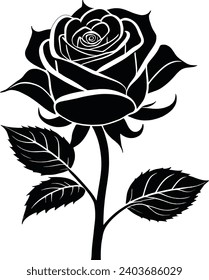 Silueta de una rosa en un patrón sobre un fondo blanco, Rosa Negra con fondo blanco