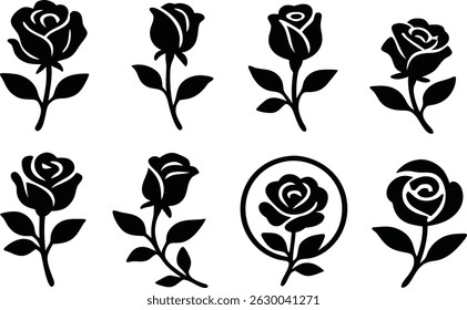 Silhouette of a rose in a pattern on a white background