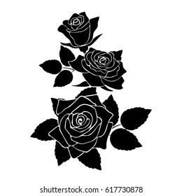 Silhouette of a rose in a pattern on a white background