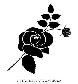 Silhouette of a rose in a pattern on a white background