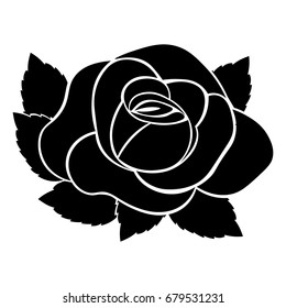Silhouette of a rose in a pattern on a white background