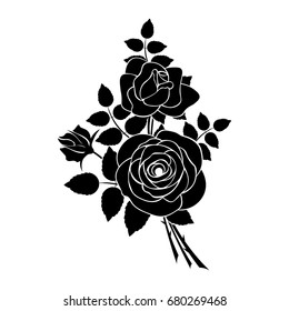 Silhouette of a rose in a pattern on a white background