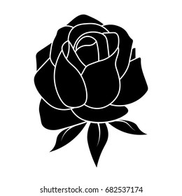 Silhouette of a rose in a pattern on a white background