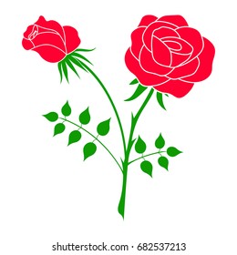 Silhouette of a rose in a pattern on a white background