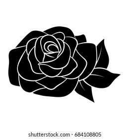 Silhouette of a rose in a pattern on a white background