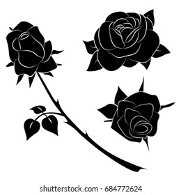 Silhouette of a rose in a pattern on a white background