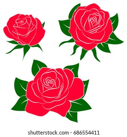 Silhouette of a rose in a pattern on a white background