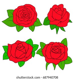 Silhouette of a rose in a pattern on a white background