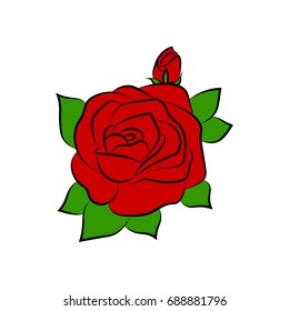 Silhouette of a rose in a pattern on a white background