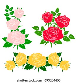 Silhouette of a rose in a pattern on a white background