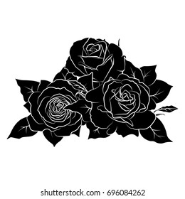 Silhouette of a rose in a pattern on a white background