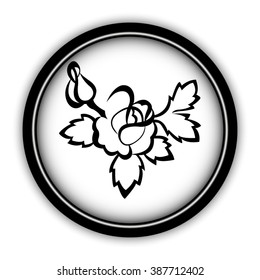 silhouette of rose - vector icon; round  button with shadow