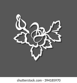 silhouette of rose - white vector  icon with shadow