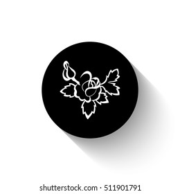 silhouette of rose - white vector  icon with shadow