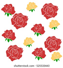 silhouette of roses in a pattern on a white background
