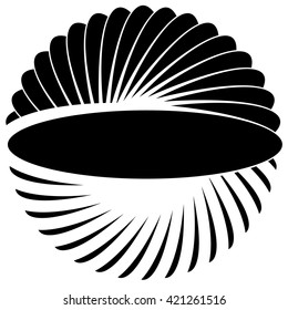 Silhouette of rotating oval, ellipse shape. Abstract spiral element.